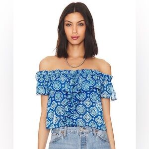 House of Harlow 1960 REVOLVE Size M Garrett Top in Blue Tile Multi